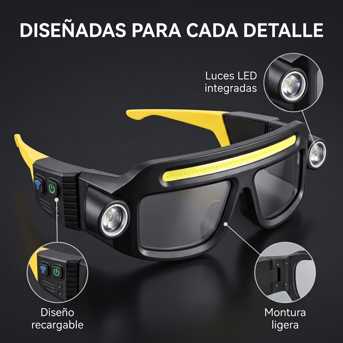 Gafas con luz LED recargables - BRIVEO