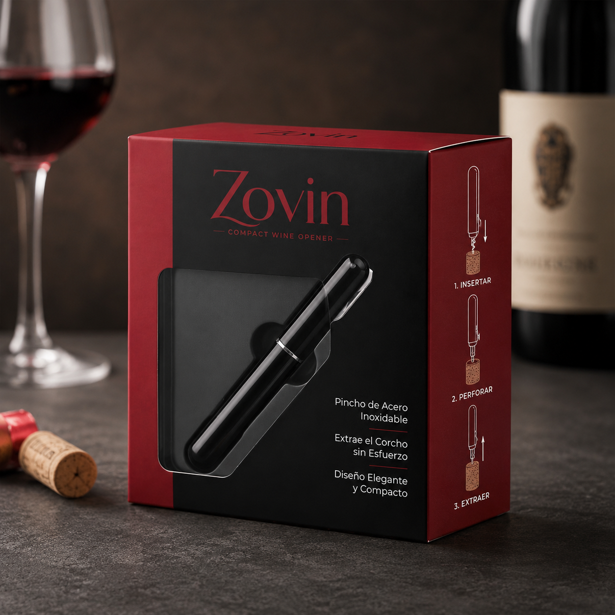 Abridor de Vino Compacto - Zovin
