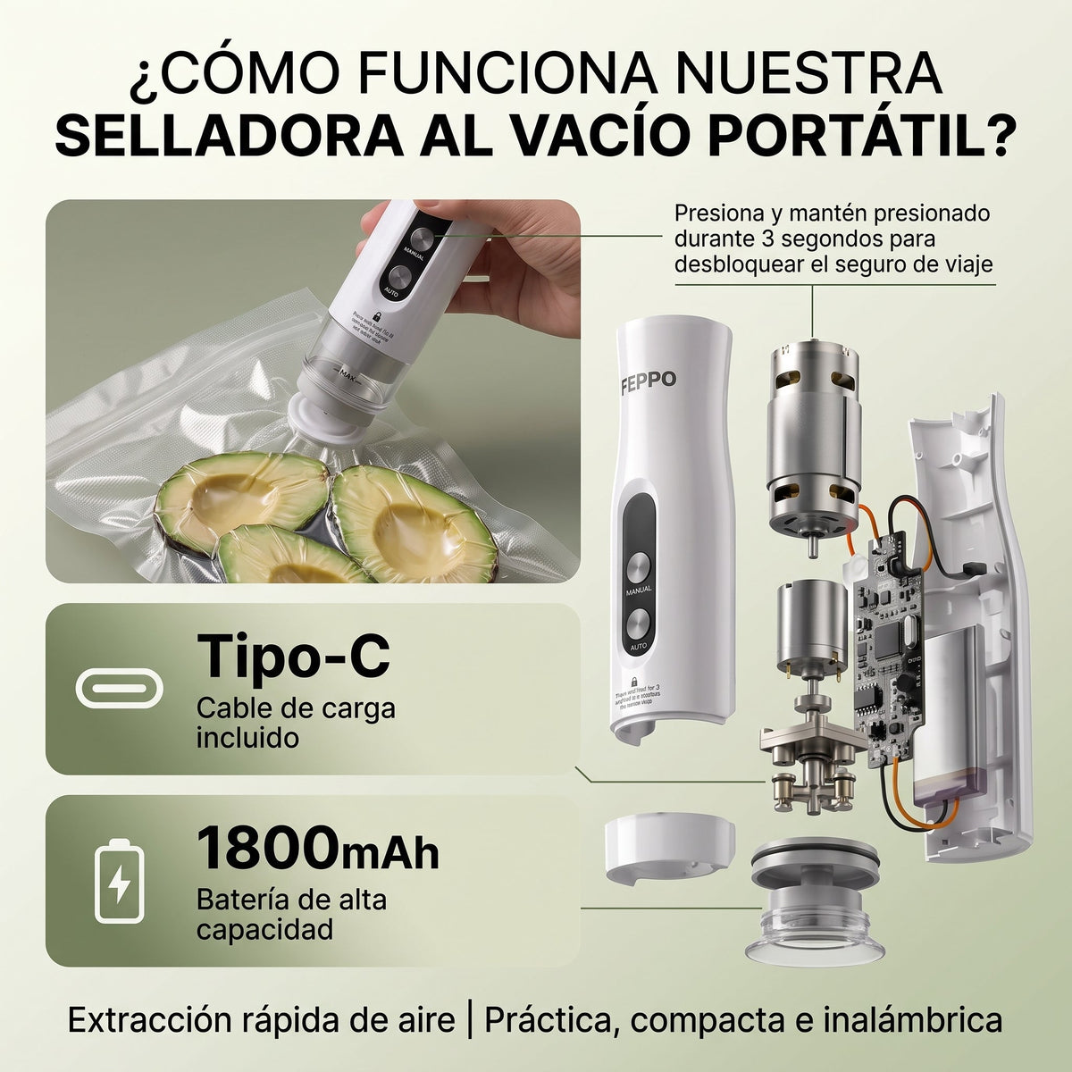 Selladora al vacío portátil inalámbrica para alimentos - Sealix