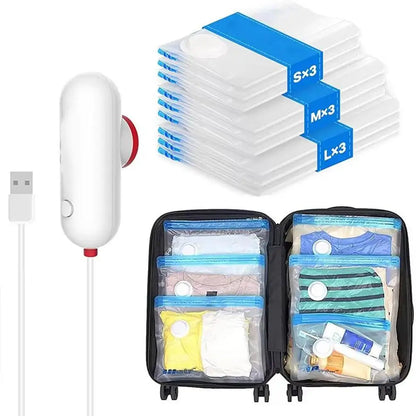 COMPACT-BAGS Bolsas al Vacío para Viajar + Mini aspirador USB!